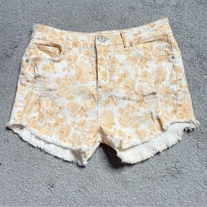 Sapphire Ink Size 7 Floral Destroyed Frayed Hem Stretch Denim Jean Short Shorts